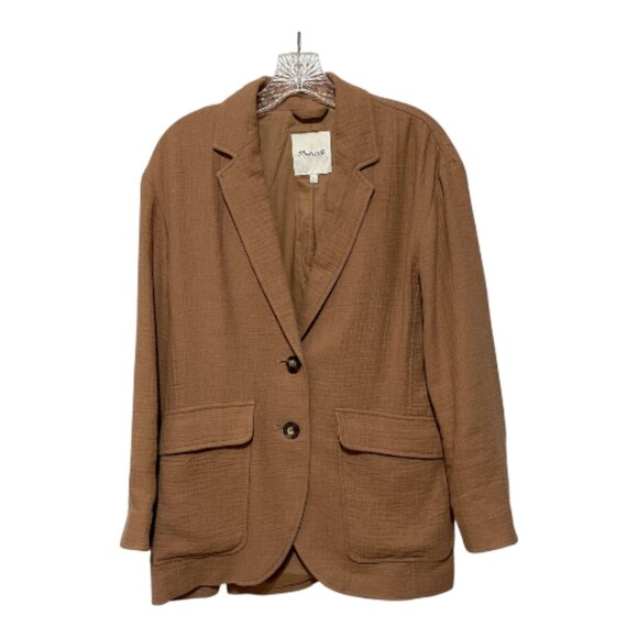 Madewell Small Larsen Button Front Tan Gauze Cotton Linen Blazer Jacket - Picture 2 of 6